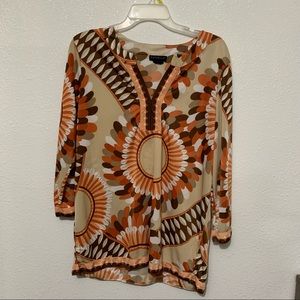 rafaella orange and brown patterned lightweight blouse